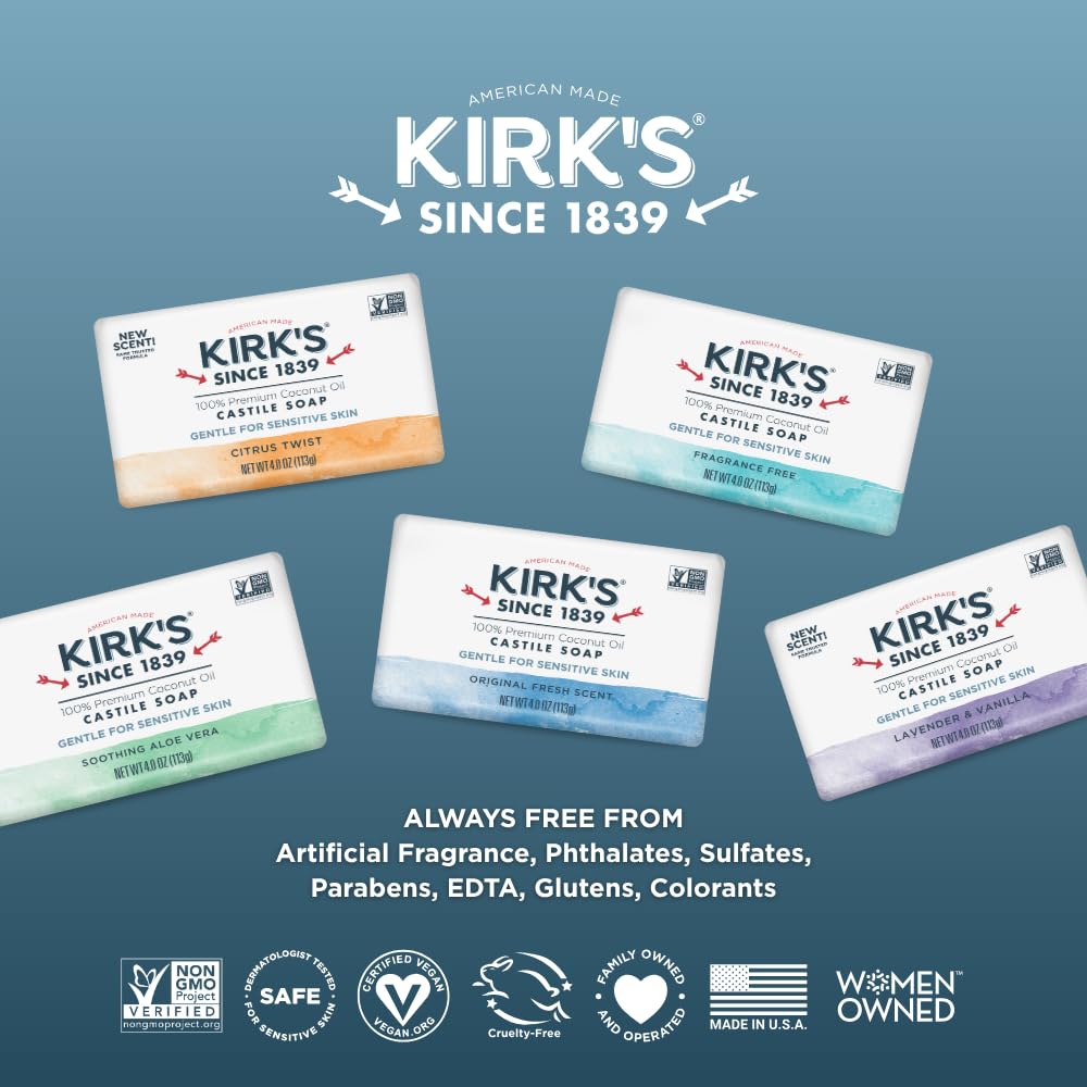 Kirk's bars styled on bathroom shelf offering natural, everyday household cleansing