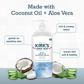 Kirk's bottle back label showing ingredient list and product claims for transparency