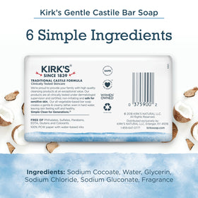 Kirk's single bar front label highlighting original coco castile formula