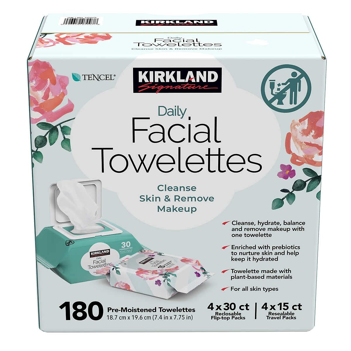 Kirkland Signature tub front label showing brand and count for easy identification and value