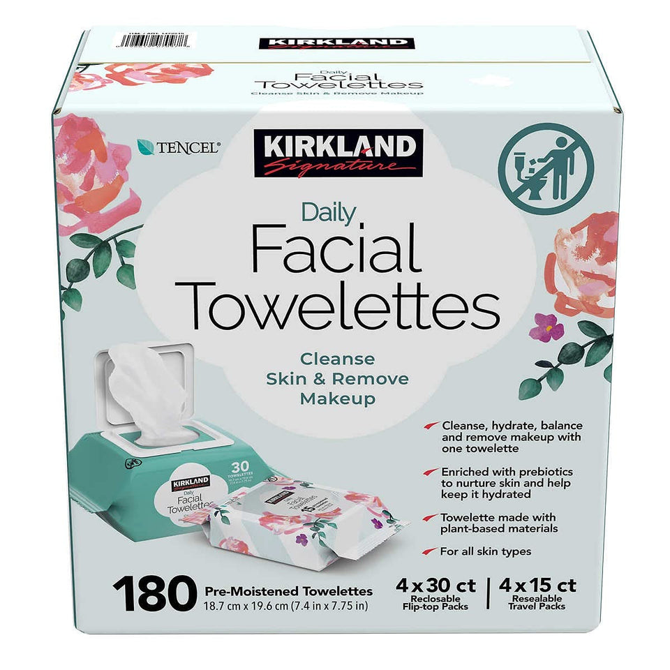 Kirkland Signature tub front label showing brand and count for easy identification and value