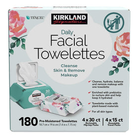 Kirkland Signature tub next to everyday objects showing 180-count size and long-lasting value