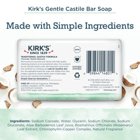 Kirk's close-up of soap lather texture with aloe hint delivering soft, moisturizing foam