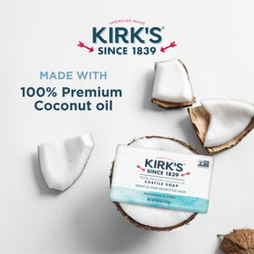 Kirk's soap close-up lather texture, gentle coconut-based cleansing visible