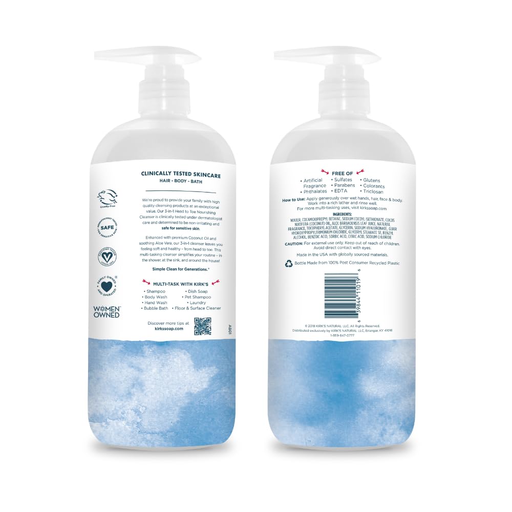 Kirk's label close-up listing coconut oil and aloe for transparency