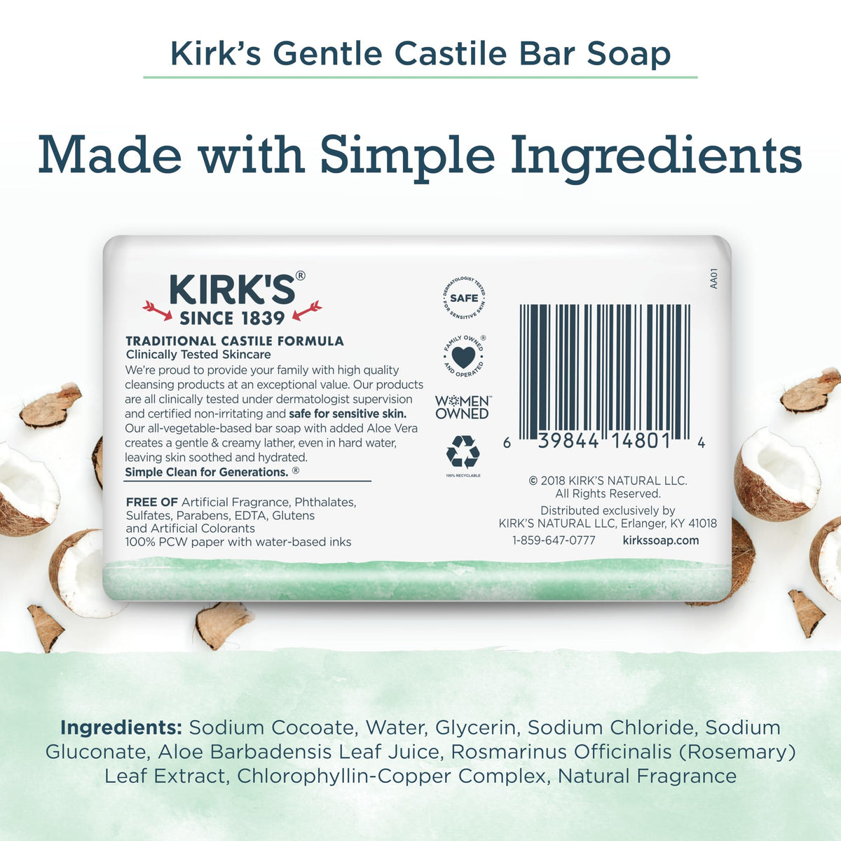 Kirk's close-up of soap texture and lather demonstrating rich foam for effective cleaning