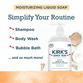 Kirk's creamy coconut lather close-up illustrating gentle moisturizing benefit