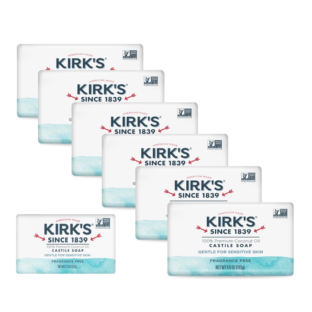 Kirk's front packaging showing six bars and travel bar, clear family value