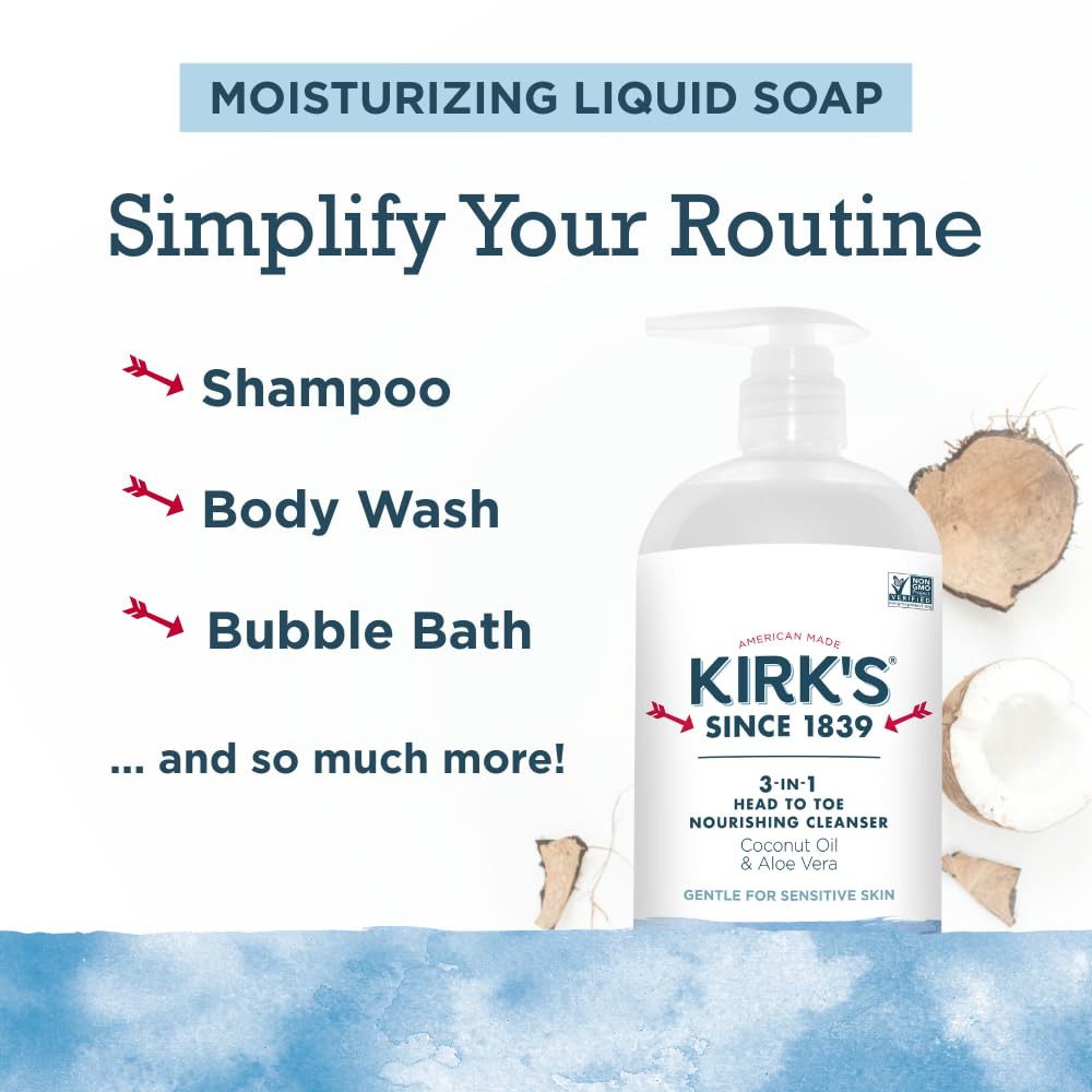 Kirk's creamy coconut lather texture for gentle moisturizing cleanse