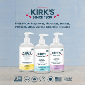 Kirk's bottle by bathroom sink in a home setting showing gentle daily use