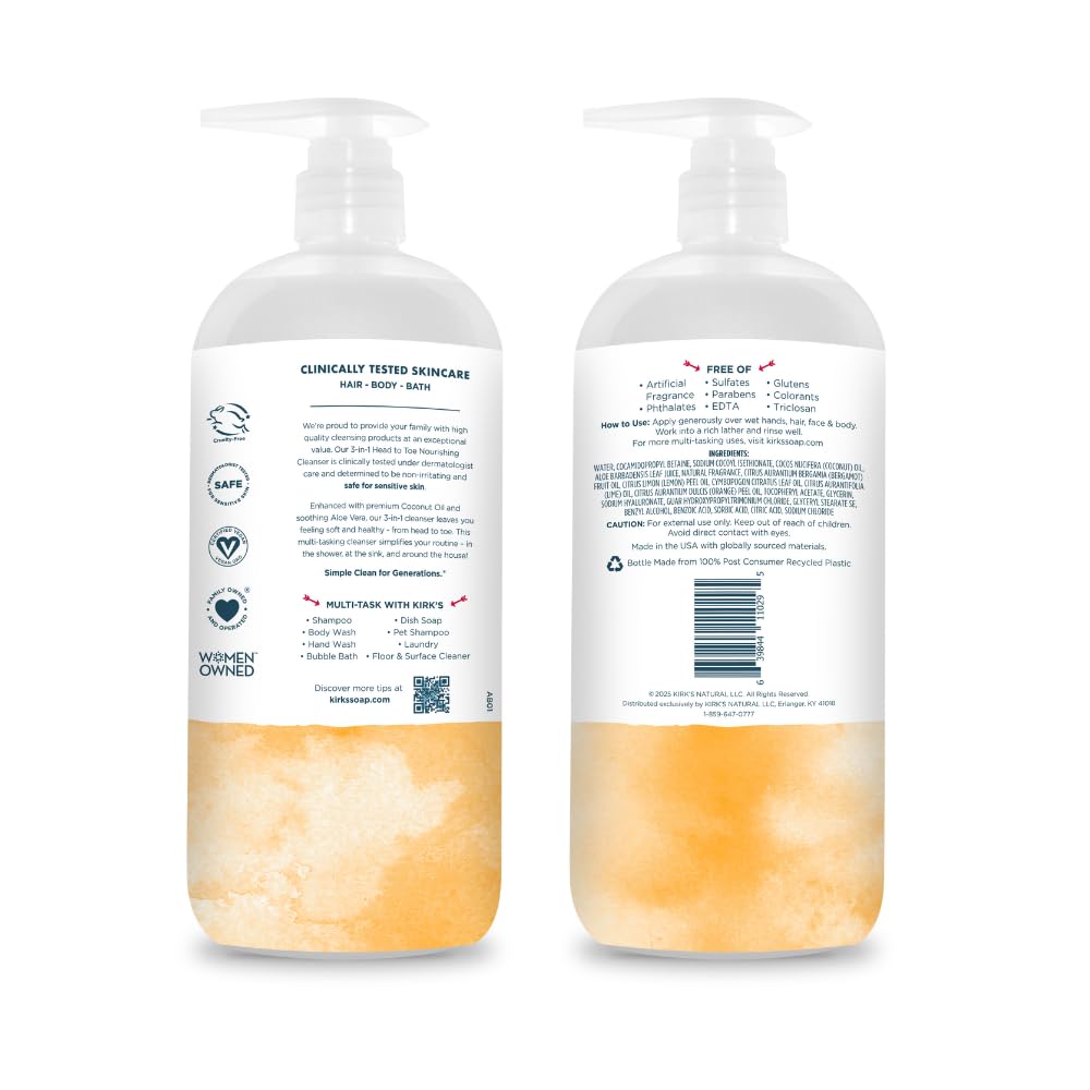 Kirk's pump top and ingredient label close-up for easy dispensing benefit