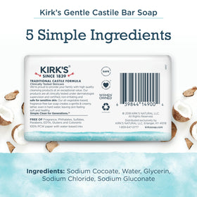 Kirk's close-up of a single 4 oz bar texture highlighting gentle lather