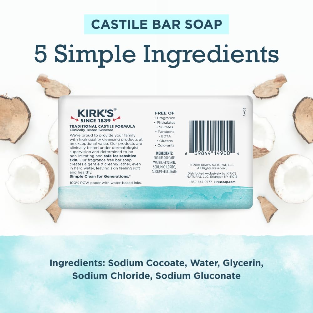 Kirk's single fragrance-free travel bar in palm, convenient sensitivity care