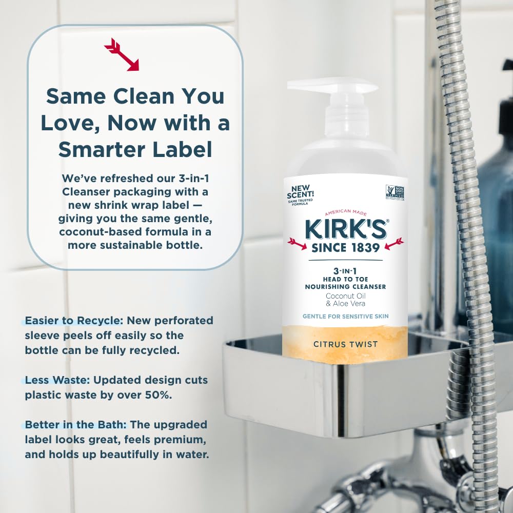 Kirk's 32 oz bottle beside a hand illustrating large-size value benefit