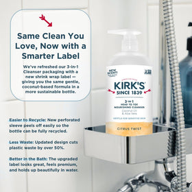 Kirk's 32 oz bottle beside a hand illustrating large-size value benefit