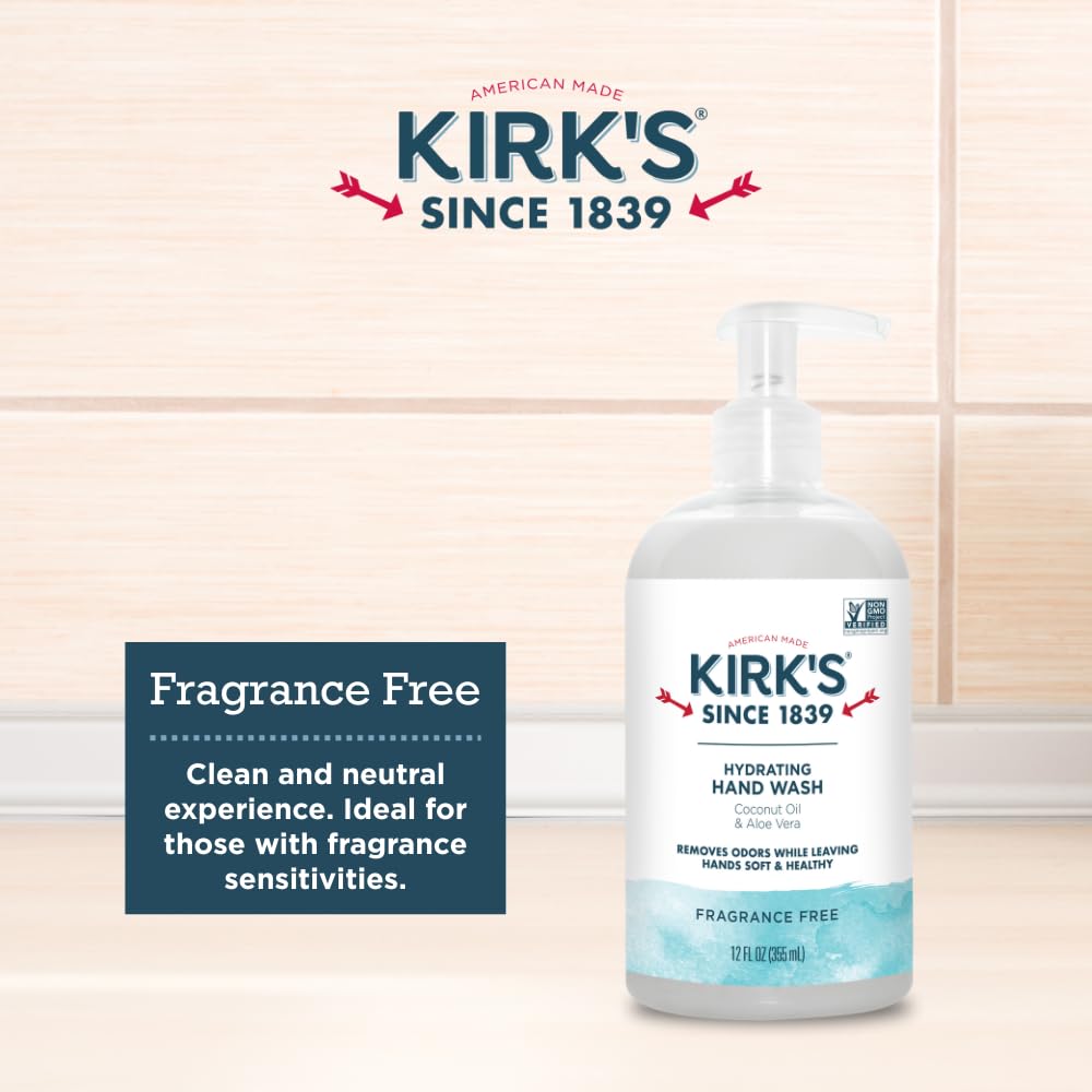 Kirk's bottle held in hand to show 12 fl oz size and pump convenience