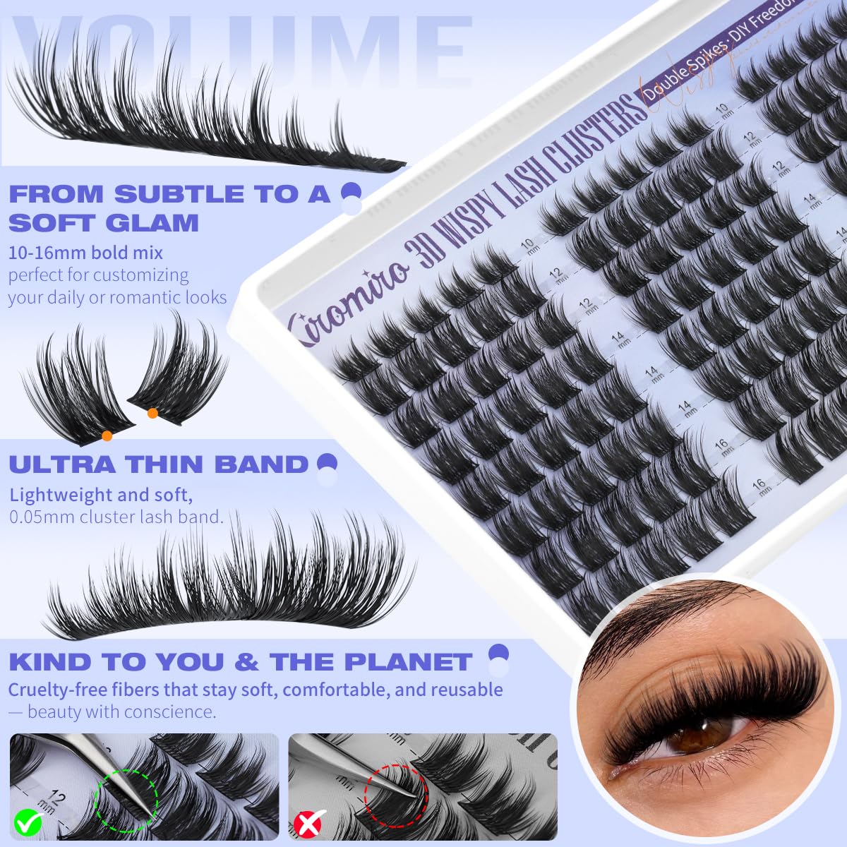 Kiromiro before and after lashes showing instant fuller, dimensional eye impact