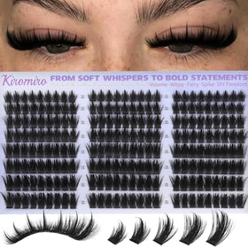 Kiromiro front packaging showing 216 cluster lashes and product benefit