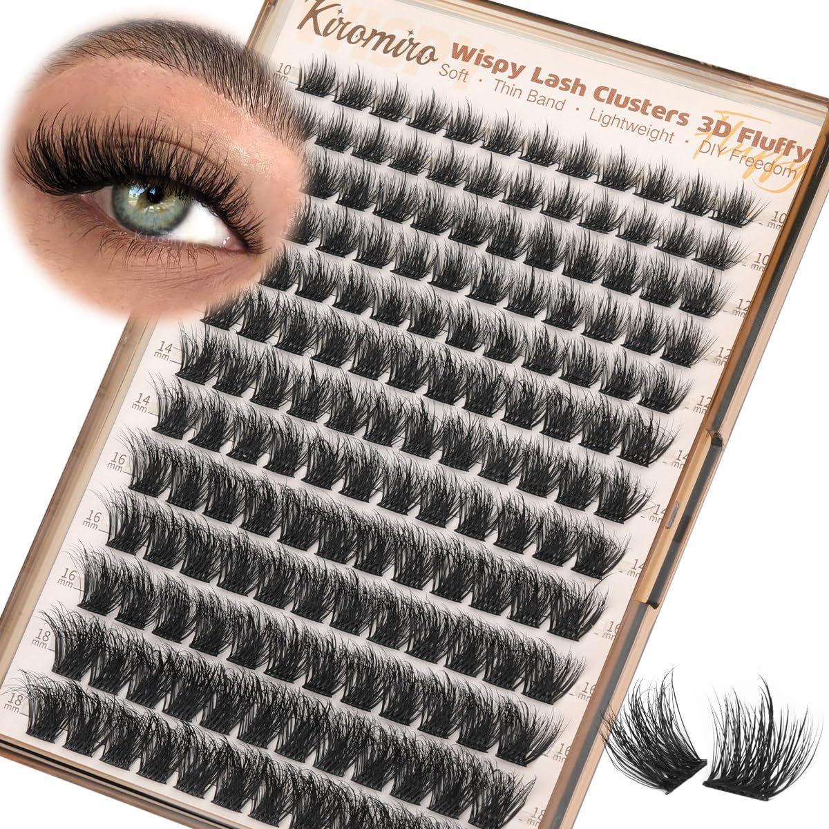Kiromiro front packaging showing 156 fluffy cluster lashes for easy selection