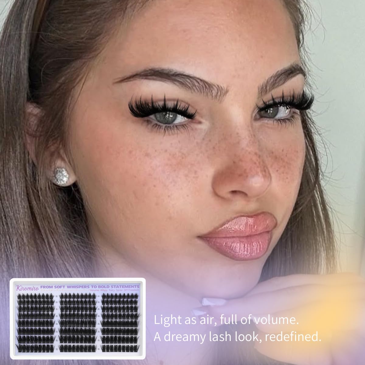 Kiromiro lashes applied on eye demonstrating natural, fluttery lift