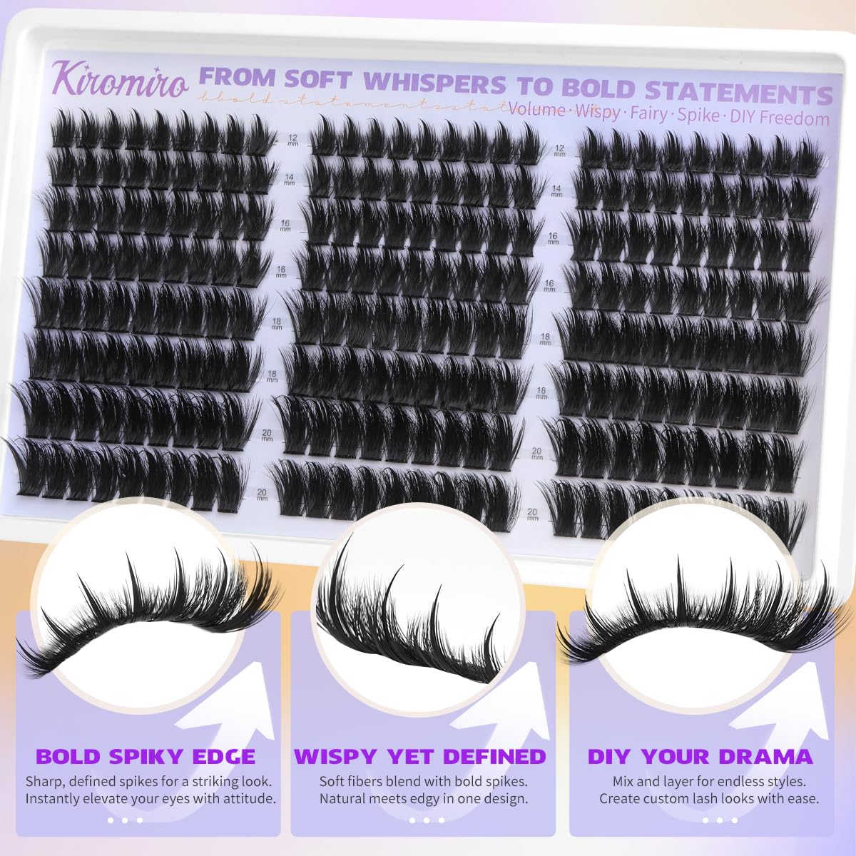 Kiromiro cluster lashes next to ruler to show precise length options