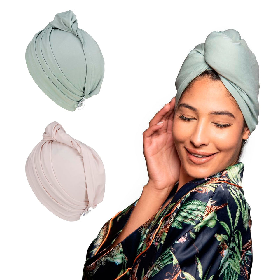 KISMETICS front packaging showing sage and pink turbans and gift wrapping benefit