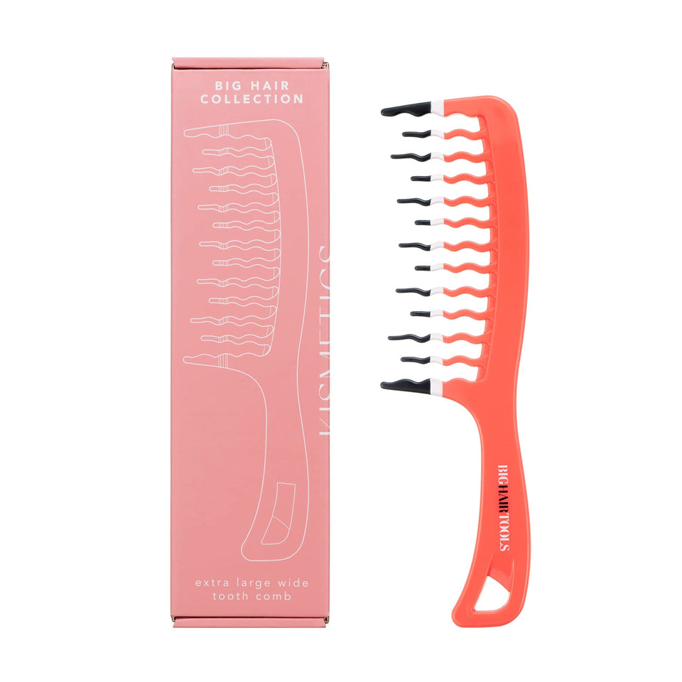 KISMETICS extra large comb front view showing wide teeth and orange color for easy visibility