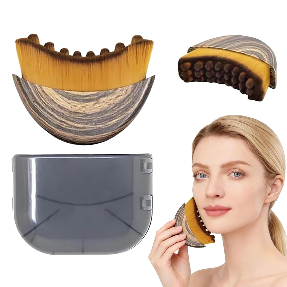 Kismiger front view of face brush showing shape and benefit of targeted contouring