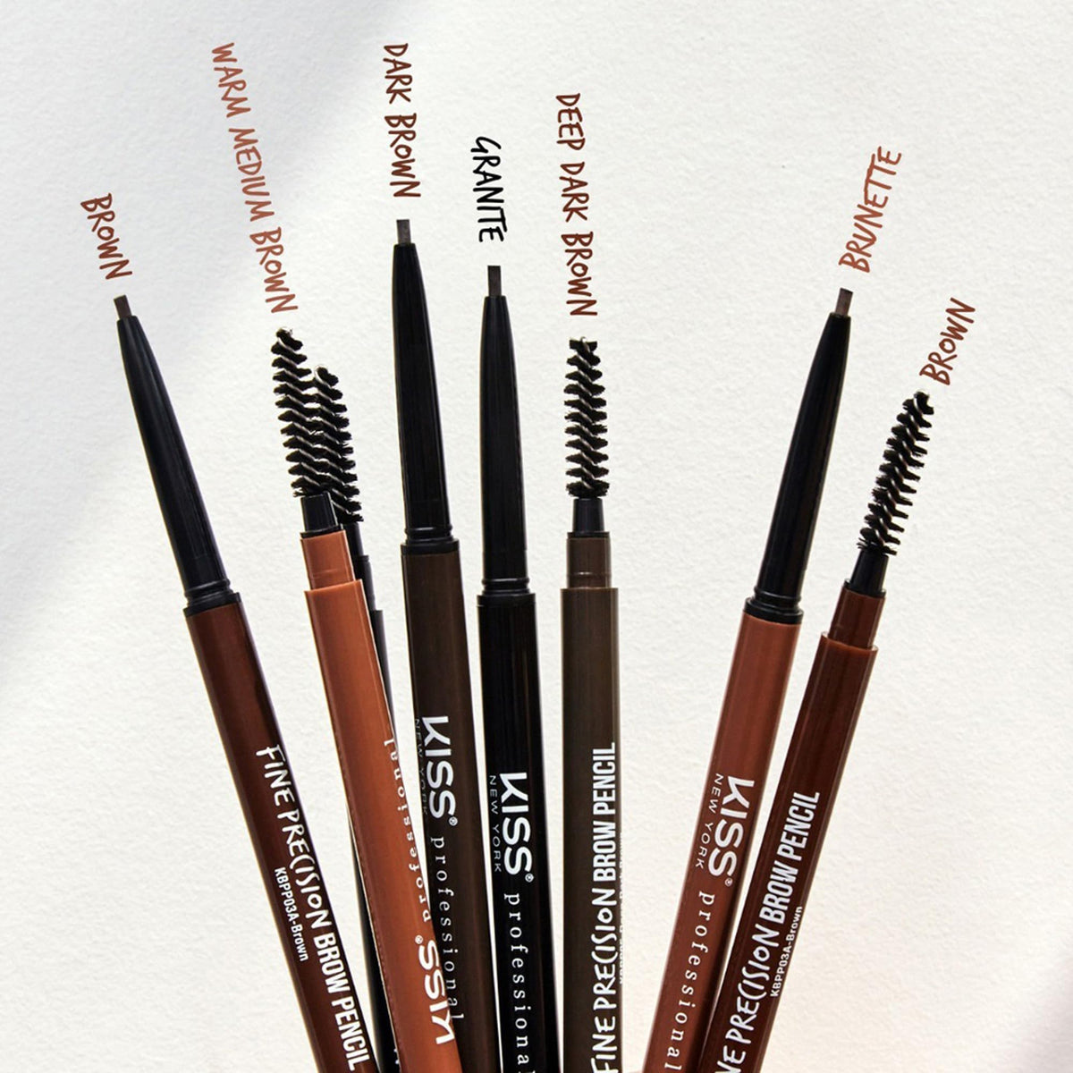 Kiss brow pencil on vanity with makeup items showing everyday use convenience