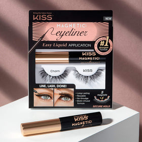KISS liner tube with swatch showing magnetic formula and smudge resistance