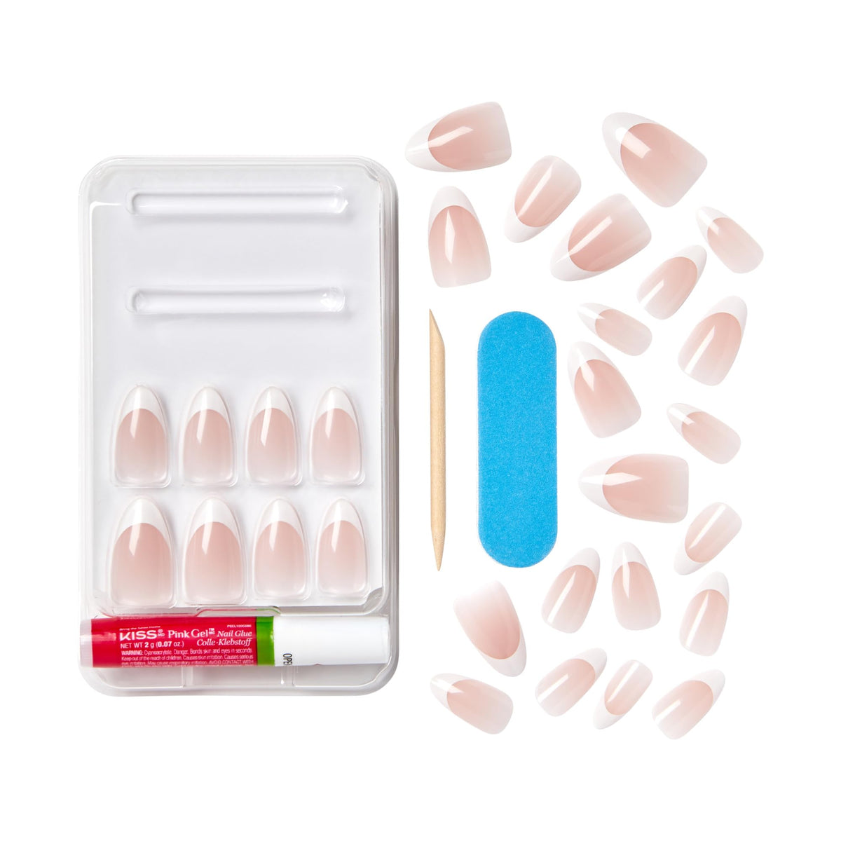 KISS glue and manicure stick arranged to show easy application benefit