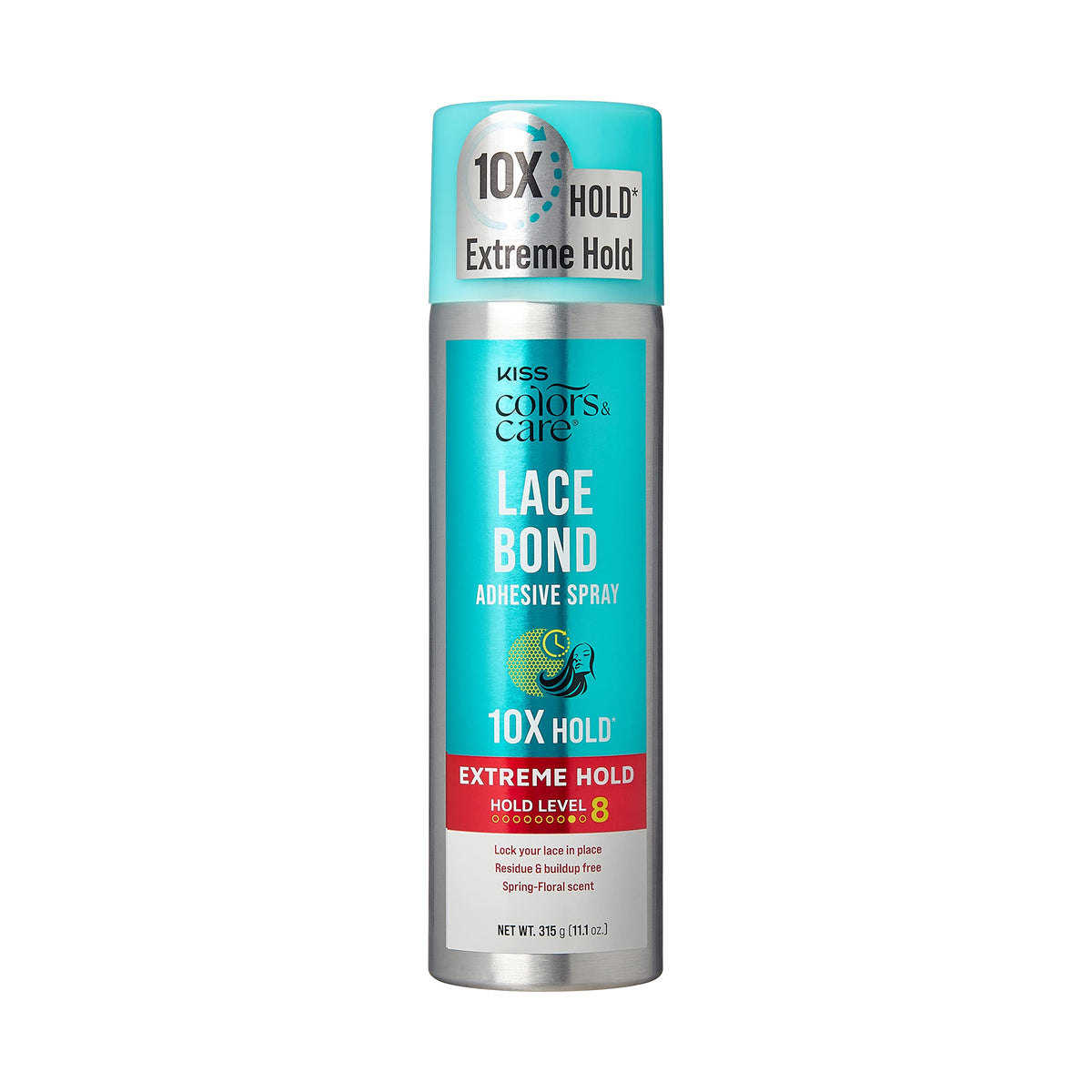 KISS Colors & Care aerosol finish close-up, demonstrating fine mist and even coverage benefit