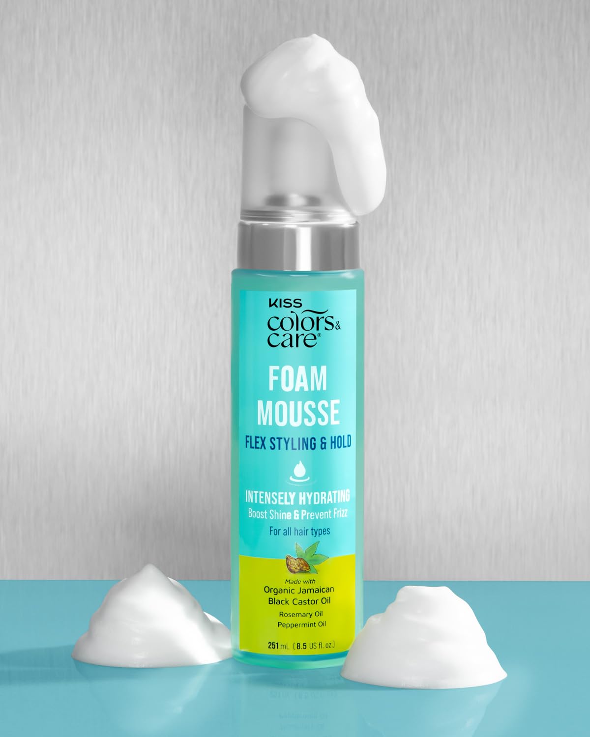 KISS COLORS & CARE pump dispensing mousse for even, controlled application