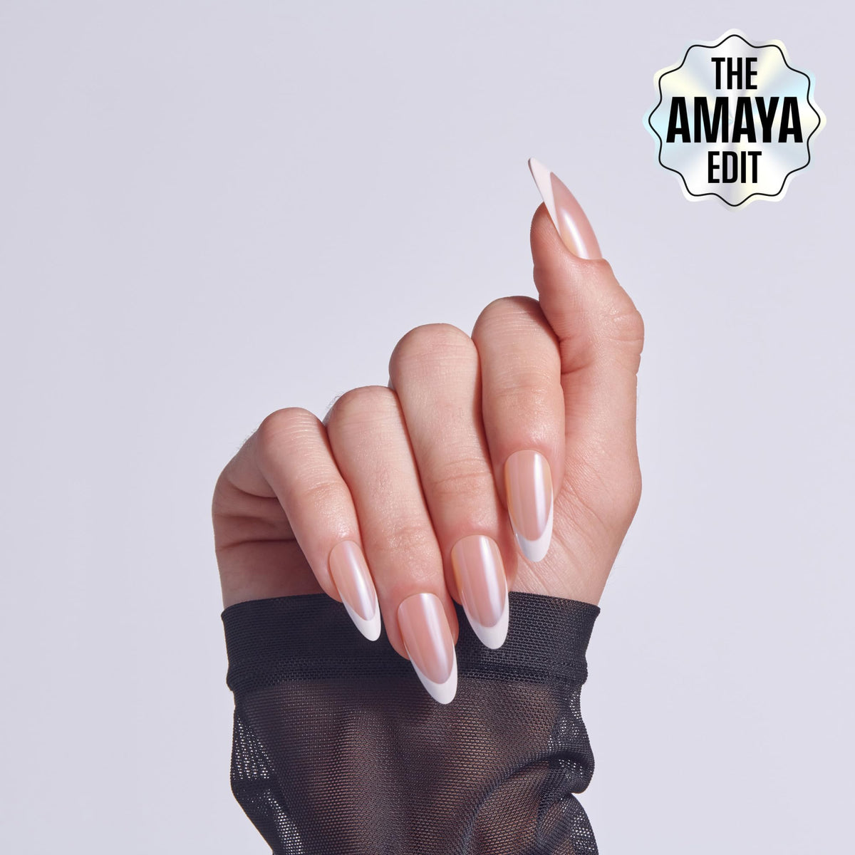 KISS close-up of almond-shaped nail tips highlighting smooth finish
