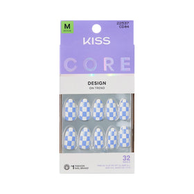 KISS front packaging showing Credit blue nails and kit contents, convenient at-home manicure