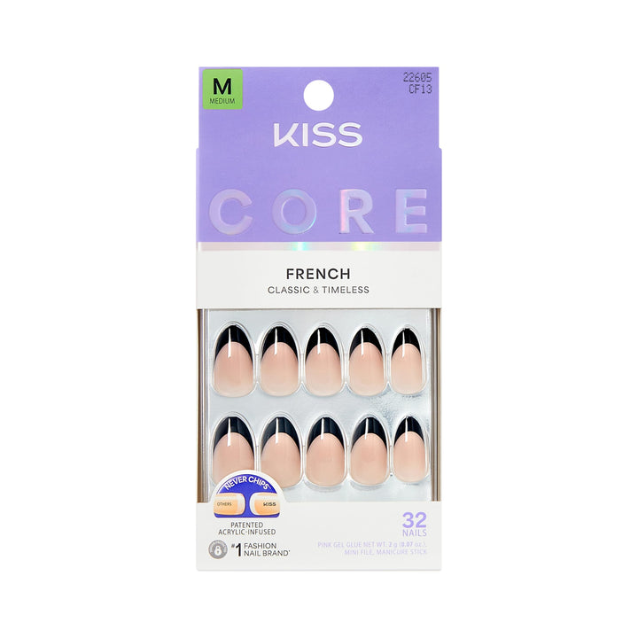 KISS front packaging showing full kit and black almond nails for easy selection