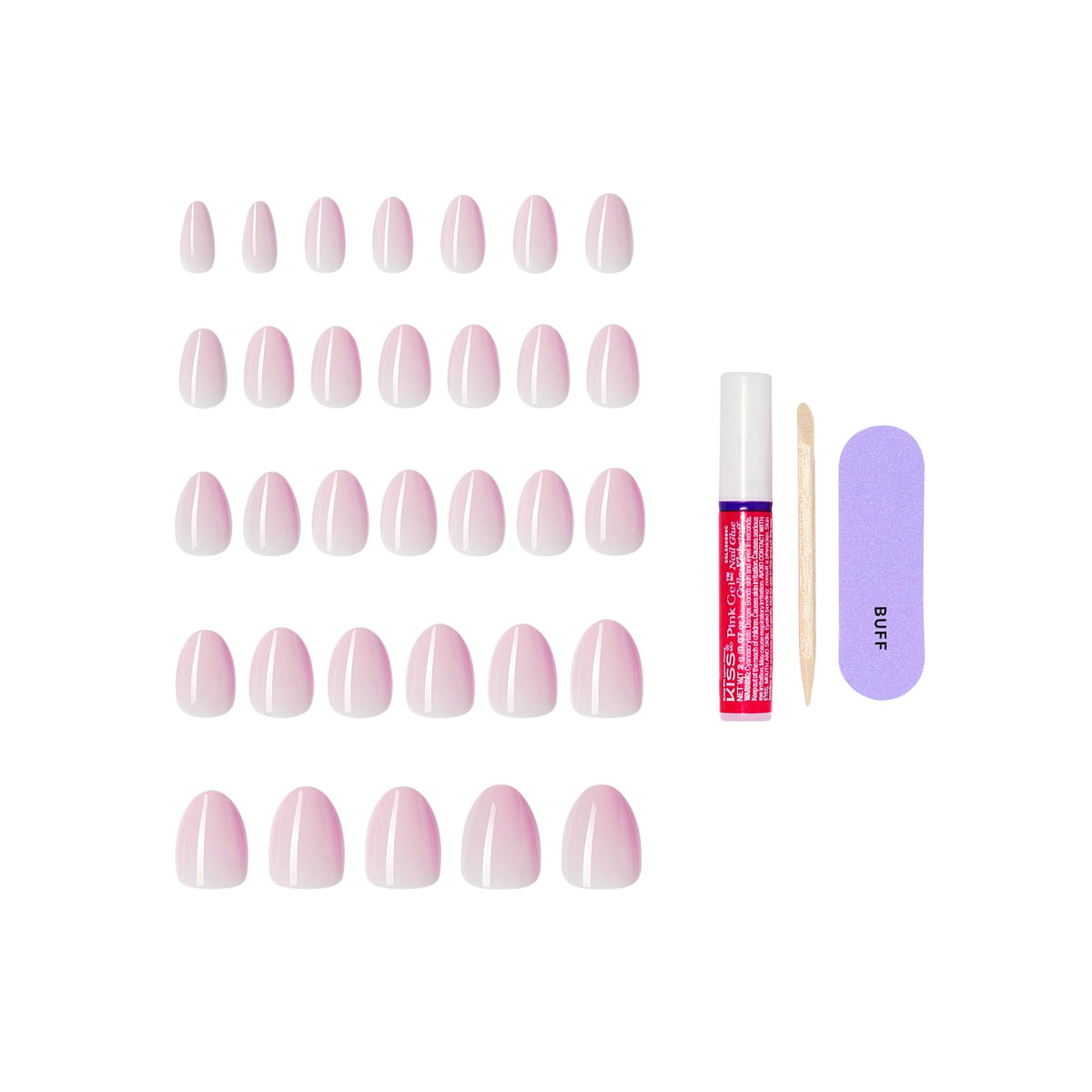 KISS short length nails next to finger for scale, easy-wear benefit