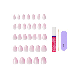 KISS short length nails next to finger for scale, easy-wear benefit