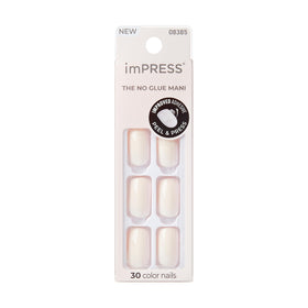 KISS front packaging showing 30 pure white press-on nails and kit benefits
