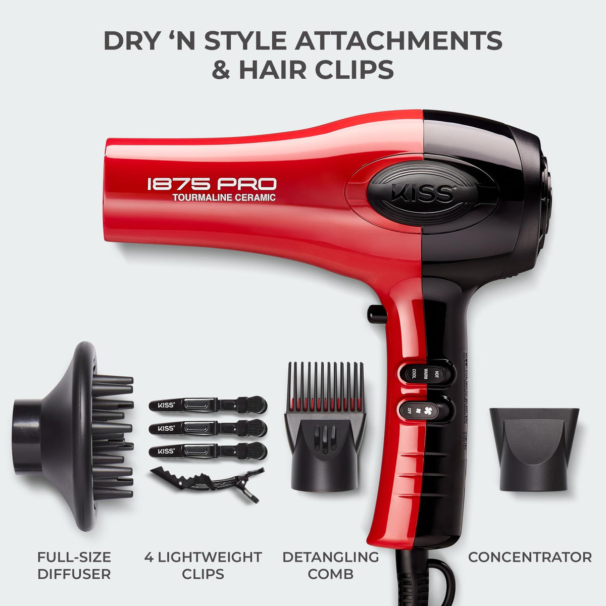KISS hair dryer handheld during styling for fast drying and reduced frizz