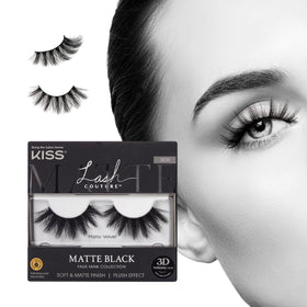 KISS front packaging showcasing matte velvet lashes and bold black finish