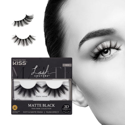 KISS front packaging showcasing matte velvet lashes and bold black finish