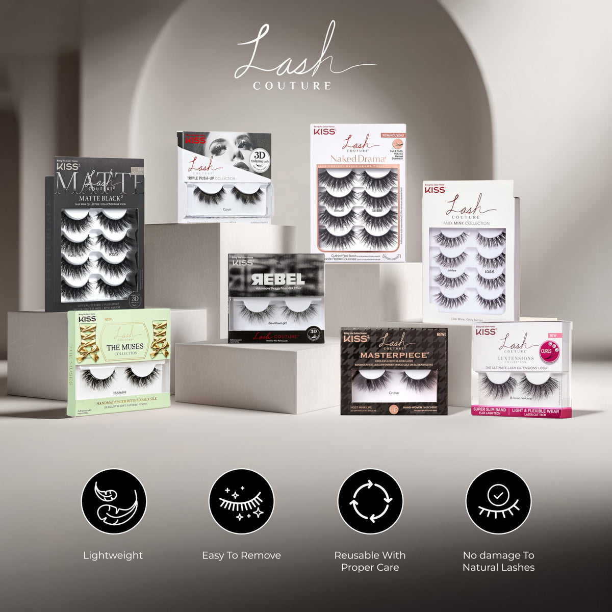 KISS Lash Couture single pair displayed on tray to preserve curve