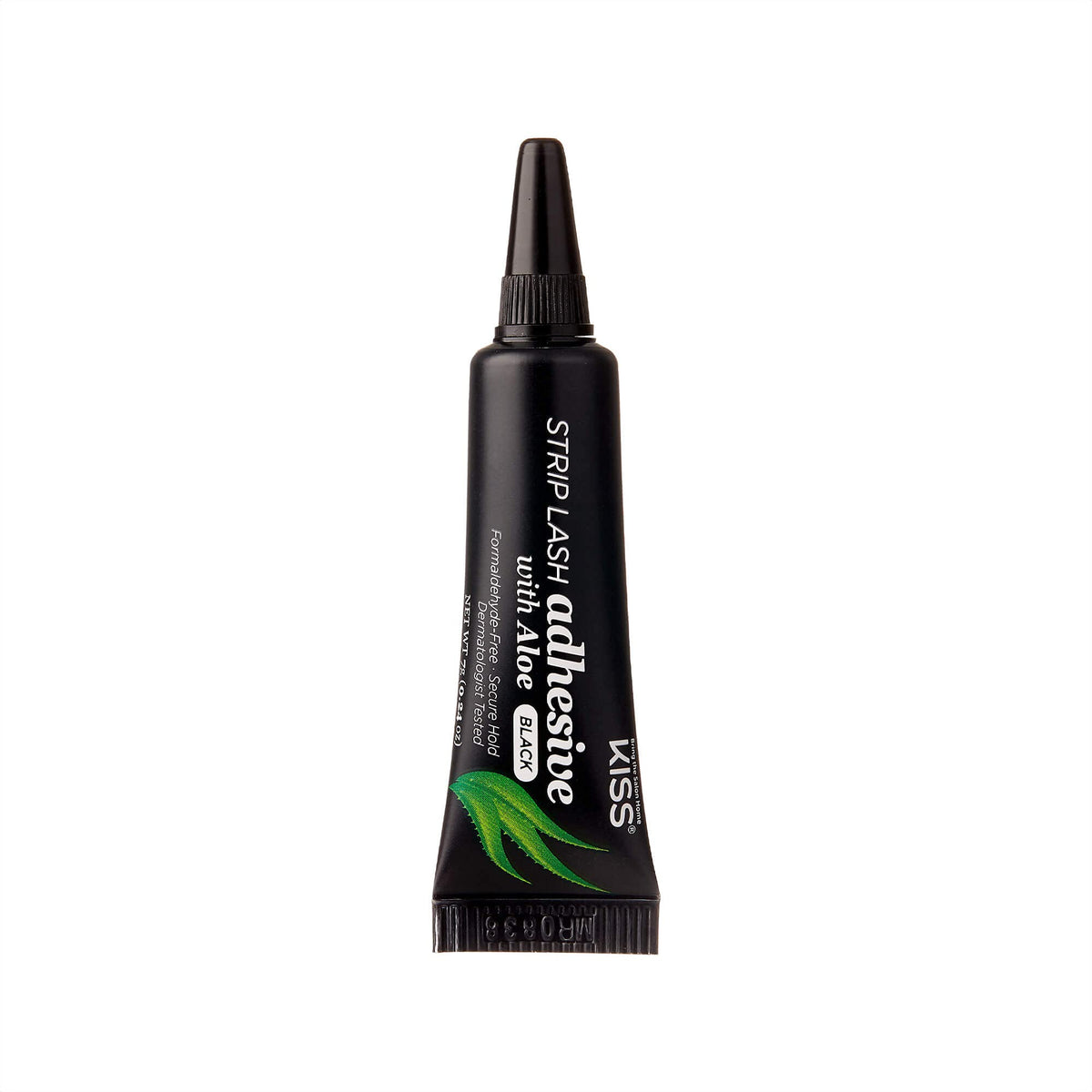 KISS drop of black aloe-infused adhesive on skin showing smooth texture and grip