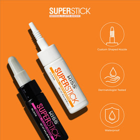 KISS adhesive in evening makeup setting illustrating waterproof hold for nights out
