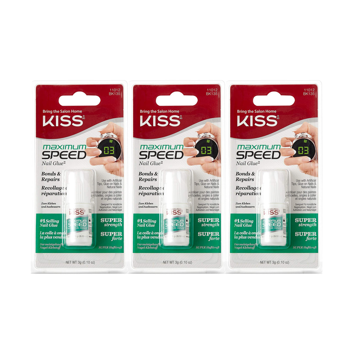 KISS brand front packaging showing three tubes and fast bonding benefit