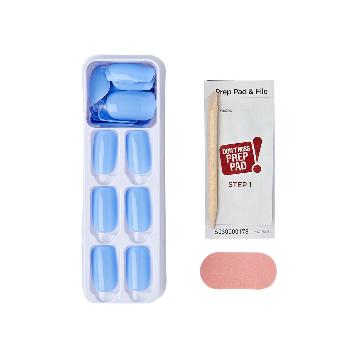 close-up of KISS medium squoval sky blue nail texture and glossy finish for polished look