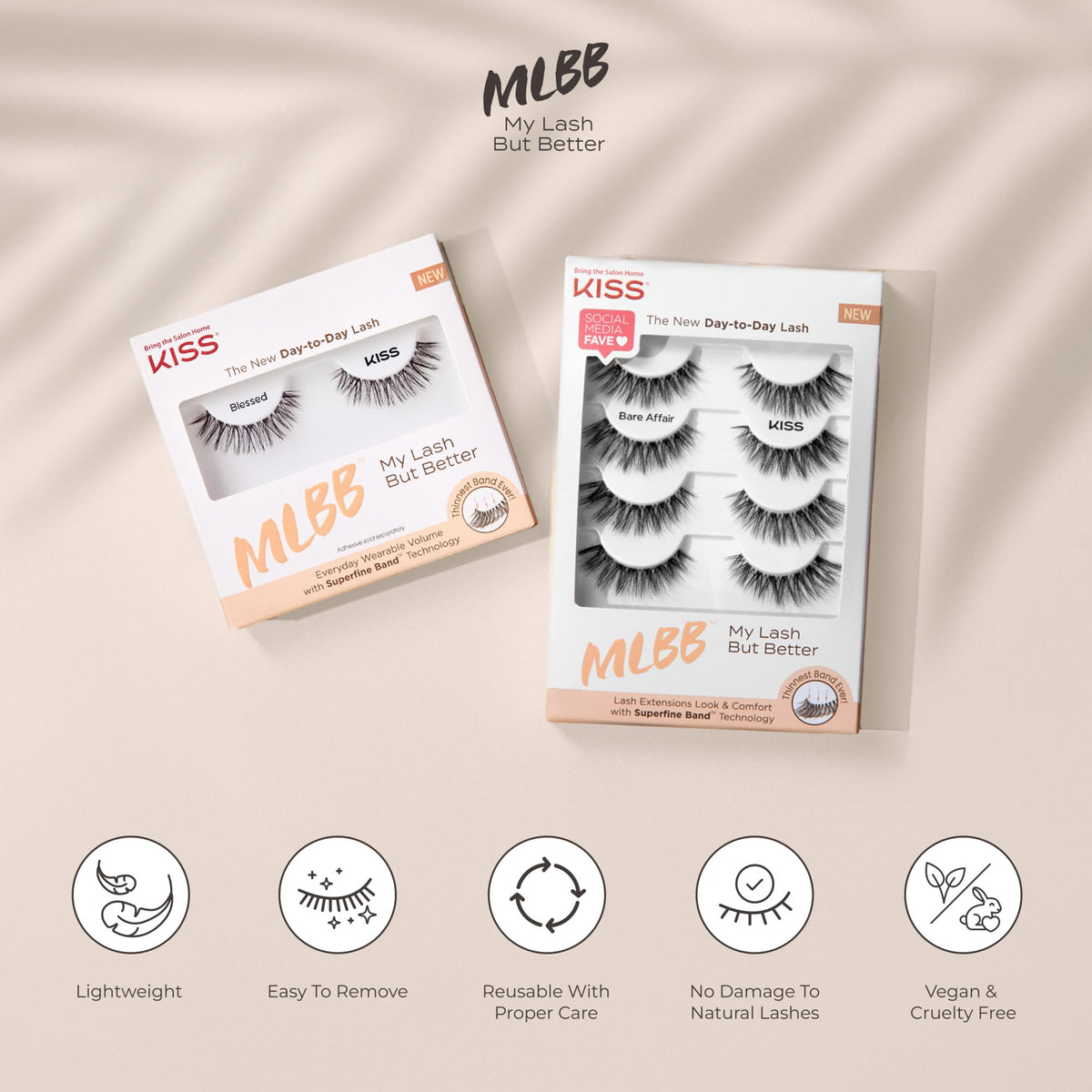 KISS applied on closed eye revealing seamless lash-line blend