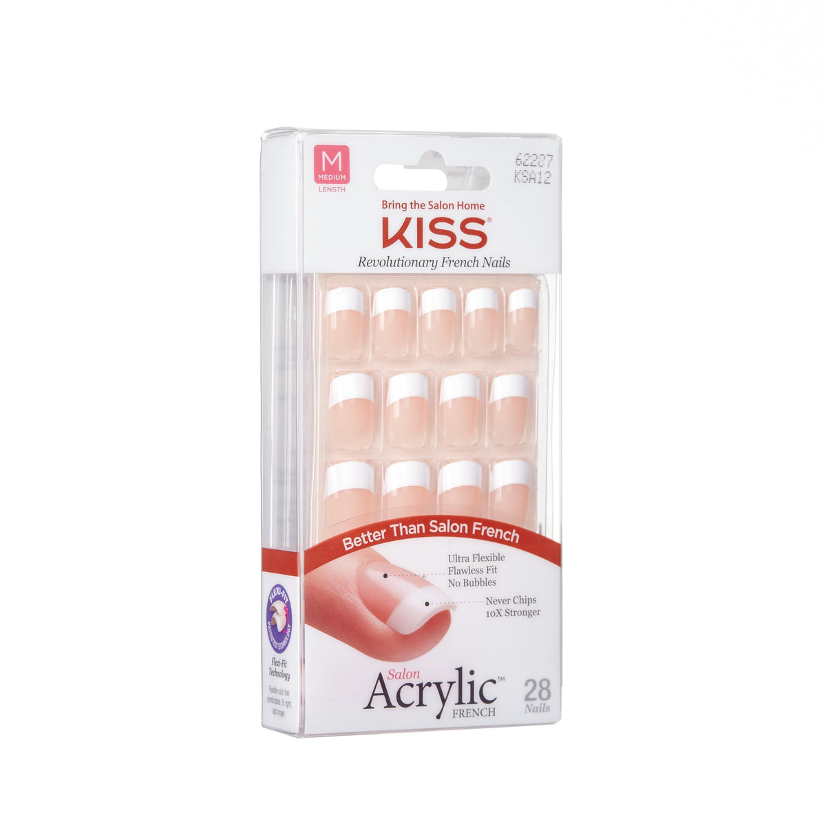 KISS close-up of white squoval tip texture highlighting durable acrylic-infused finish