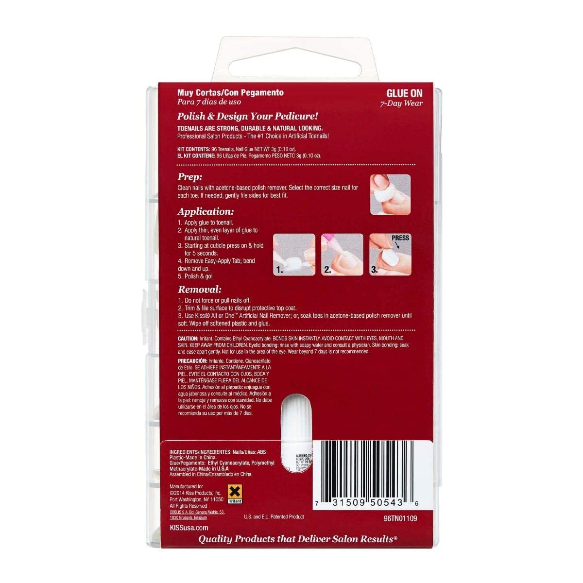 KISS size comparison chart displaying 12 sizes for a precise fit and multiple pedicures